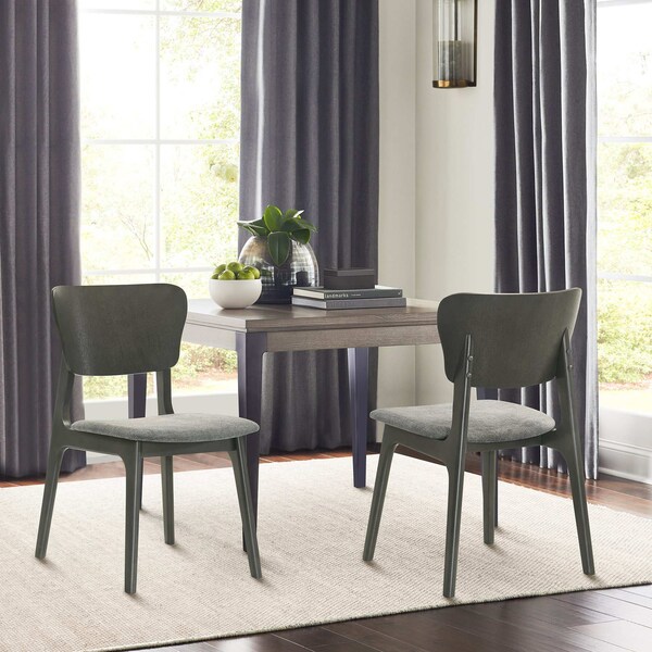 Armen Living Kalia Wood Dining Chair in Gray Finish with Gray Fabric - Set of 2 - LCKACHWAGRY