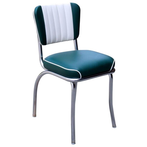 Bookazine 4290 Dual Tone Channel Back Diner Chair -Green- with 2 in. Waterfall Seat  - Chrome - TI2644182