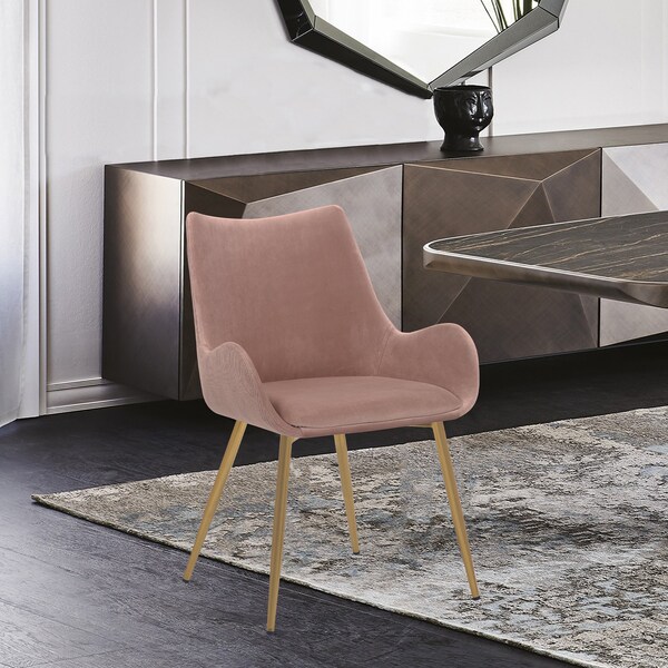 Armen Living Avery Pink Fabric Dining Room Chair with Gold Legs - LCAVCHPINK