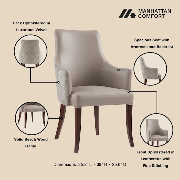 Manhattan Comfort Connie Dining Armchair in Taupe - Set of 2 - 2-DC095AR-TP