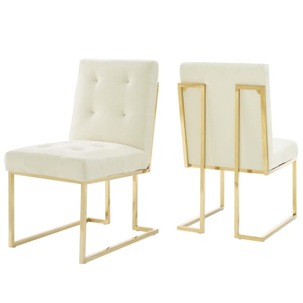 Modway Furniture Privy Gold Stainless Steel Performance Velvet Dining Chair, Gold Ivory - Set of 2 - EEI-4152-GLD-IVO