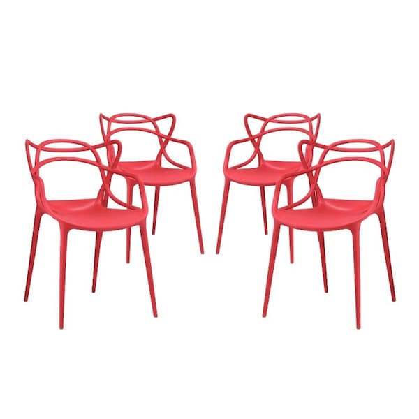 Modway Furniture Entangled Dining Chairs, Red, 4PK - EEI-2348-RED-SET