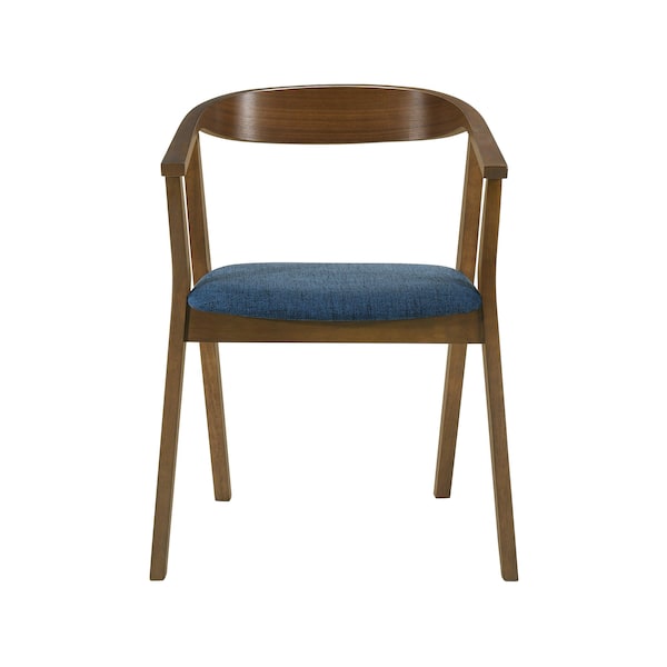 Armen Living Santana Wood Dining Chair in Walnut Finish with Blue Fabric - Set of 2 - LCSACHWABLU