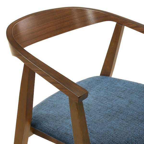 Armen Living Santana Wood Dining Chair in Walnut Finish with Blue Fabric - Set of 2 - LCSACHWABLU