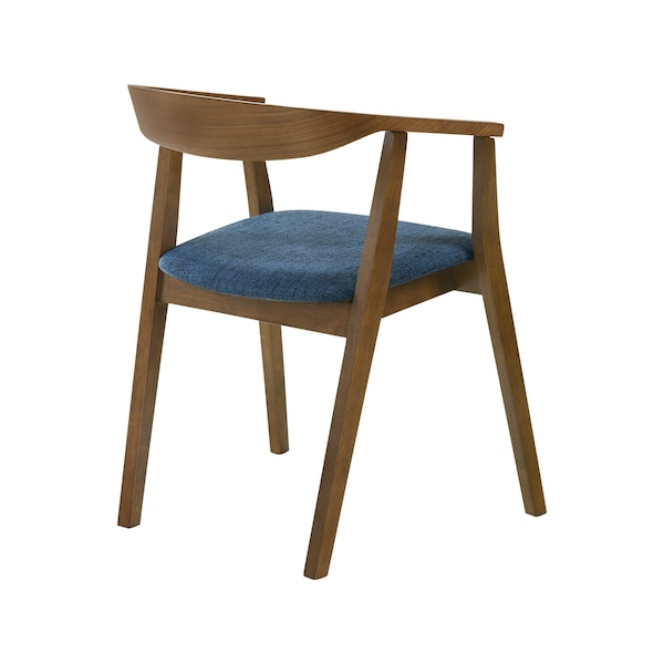 Armen Living Santana Wood Dining Chair in Walnut Finish with Blue Fabric - Set of 2 - LCSACHWABLU