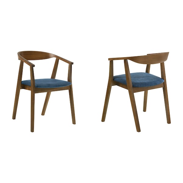 Armen Living Santana Wood Dining Chair in Walnut Finish with Blue Fabric - Set of 2 - LCSACHWABLU