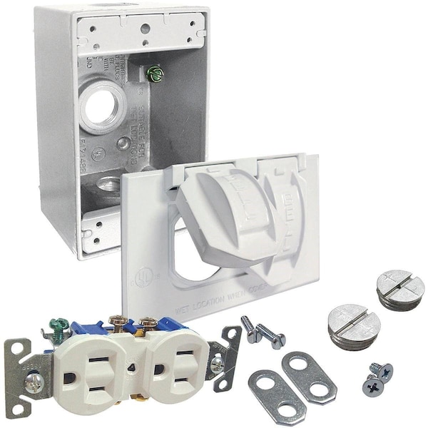 Bell White Horizontal Mount Tamper Resistant Outdoor Outlet Kit - 5839-6WRTR