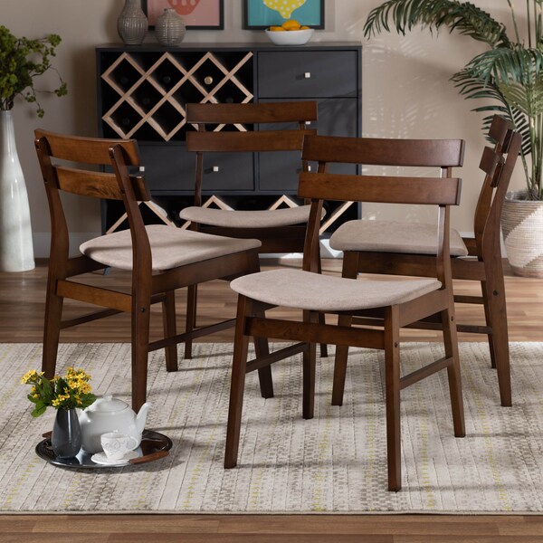 Baxton Studio Devlin Beige Upholstered and Walnut Wood 4-Piece Dining Chair Set - 168-10815