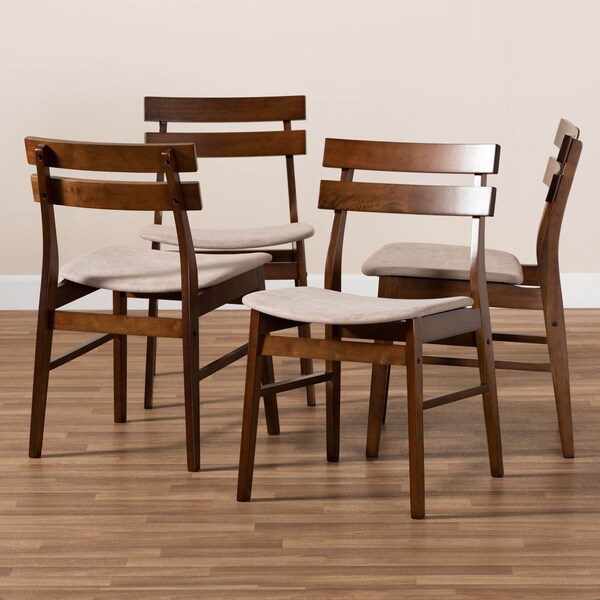 Baxton Studio Devlin Beige Upholstered and Walnut Wood 4-Piece Dining Chair Set - 168-10815