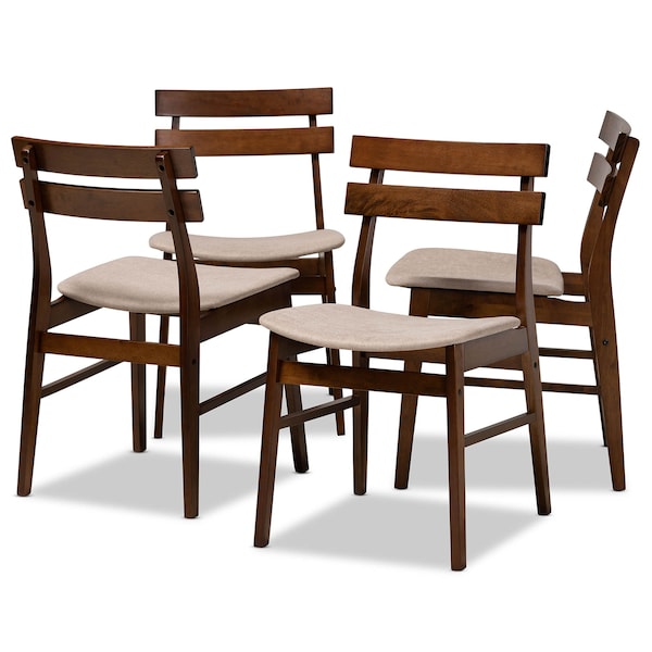 Baxton Studio Devlin Beige Upholstered and Walnut Wood 4-Piece Dining Chair Set - 168-10815