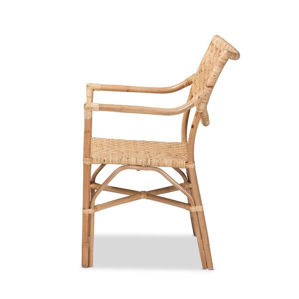 Baxton Studio Damani Modern Bohemian Natural Brown Finished Rattan Dining Chair - 205-12673
