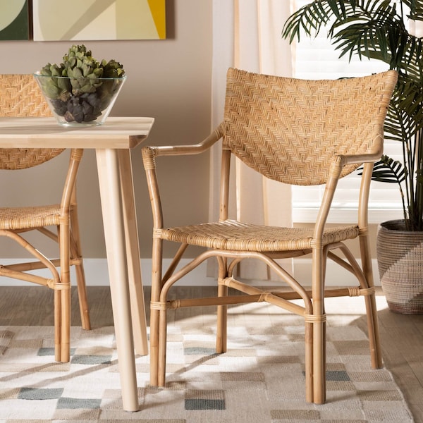 Baxton Studio Damani Modern Bohemian Natural Brown Finished Rattan Dining Chair - 205-12673