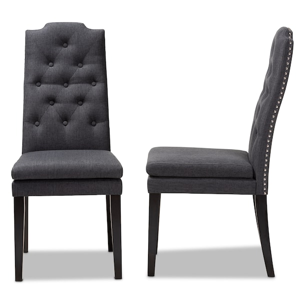 Baxton Studio Dylin Charcoal Upholstered Button Tufted Wood Dining Chair, PK2 - 155-9113