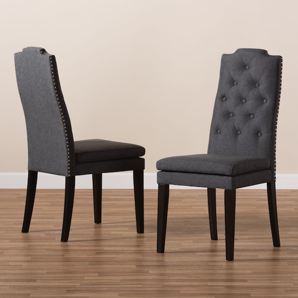 Baxton Studio Dylin Charcoal Upholstered Button Tufted Wood Dining Chair, PK2 - 155-9113