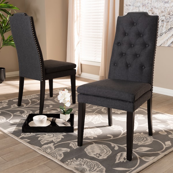 Baxton Studio Dylin Charcoal Upholstered Button Tufted Wood Dining Chair, PK2 - 155-9113