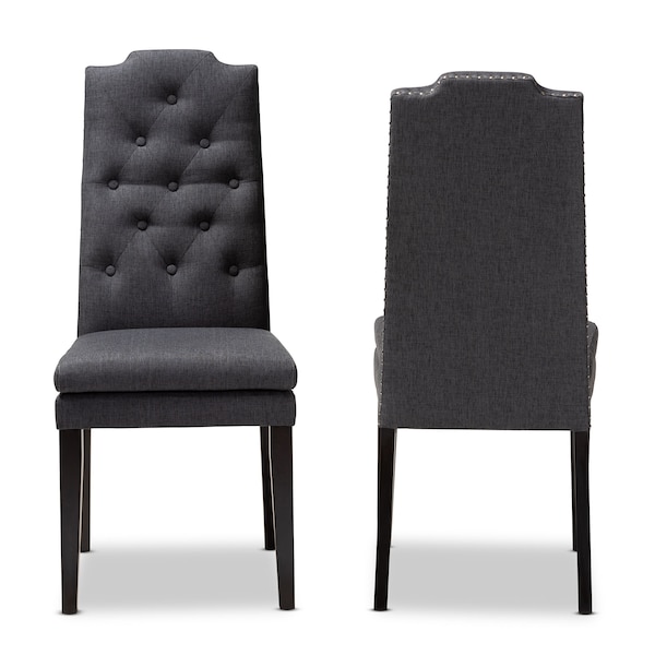 Baxton Studio Dylin Charcoal Upholstered Button Tufted Wood Dining Chair, PK2 - 155-9113
