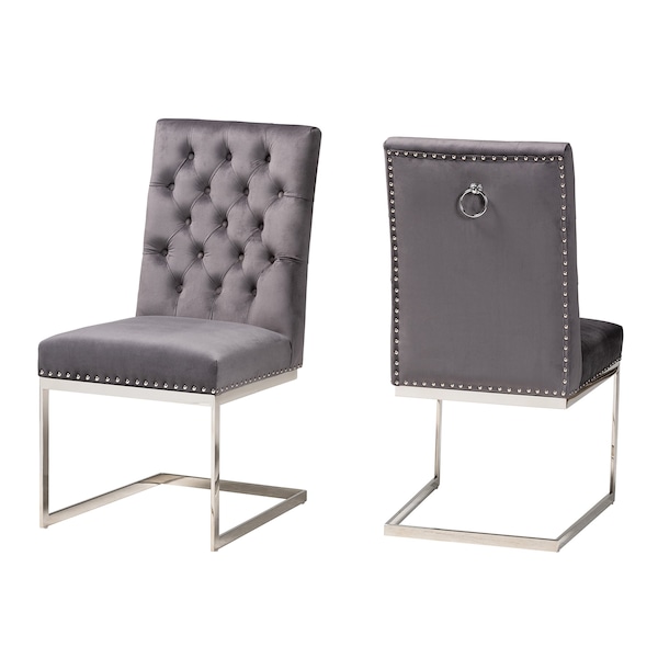 Baxton Studio Sherine Contemporary Glam and Luxe Grey Velvet Fabric and Silver Metal 2Piece Dining Chair Set - 221-2PC-12907-ZORO