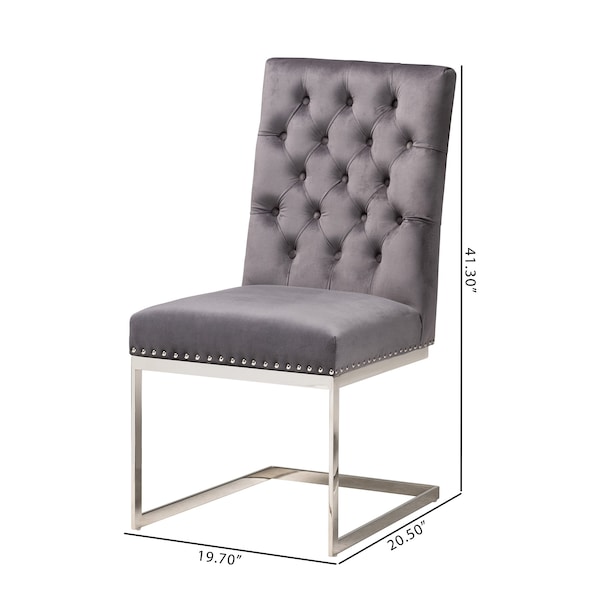 Baxton Studio Sherine Contemporary Glam and Luxe Grey Velvet Fabric and Silver Metal 2Piece Dining Chair Set - 221-2PC-12907-ZORO