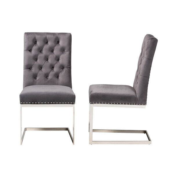 Baxton Studio Sherine Contemporary Glam and Luxe Grey Velvet Fabric and Silver Metal 2Piece Dining Chair Set - 221-2PC-12907-ZORO