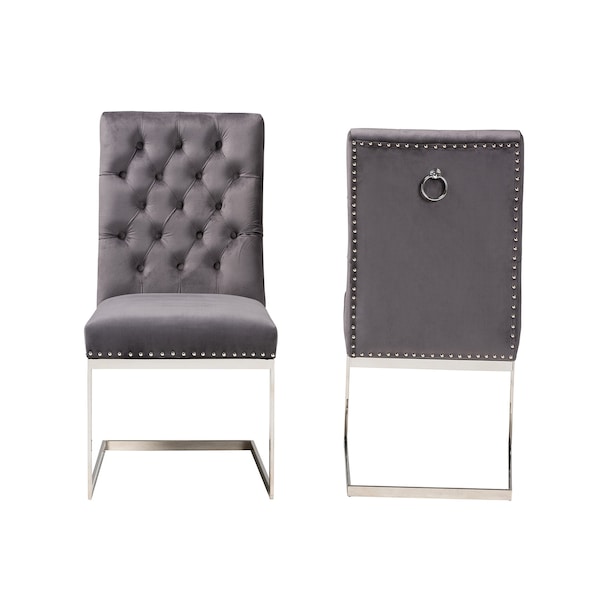 Baxton Studio Sherine Contemporary Glam and Luxe Grey Velvet Fabric and Silver Metal 2Piece Dining Chair Set - 221-2PC-12907-ZORO