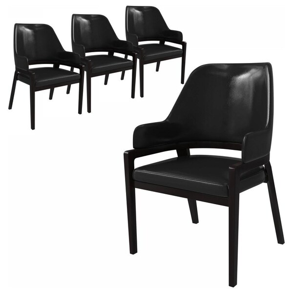 Leisuremod Ethora Collection Modern Wooden Dining Chair in Black, 4PK - EC22BL4