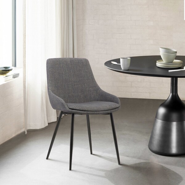 Armen Living Mia Contemporary Dining Chair in Charcoal Fabric with Black Powder Coated Metal Legs - LCMICHCH