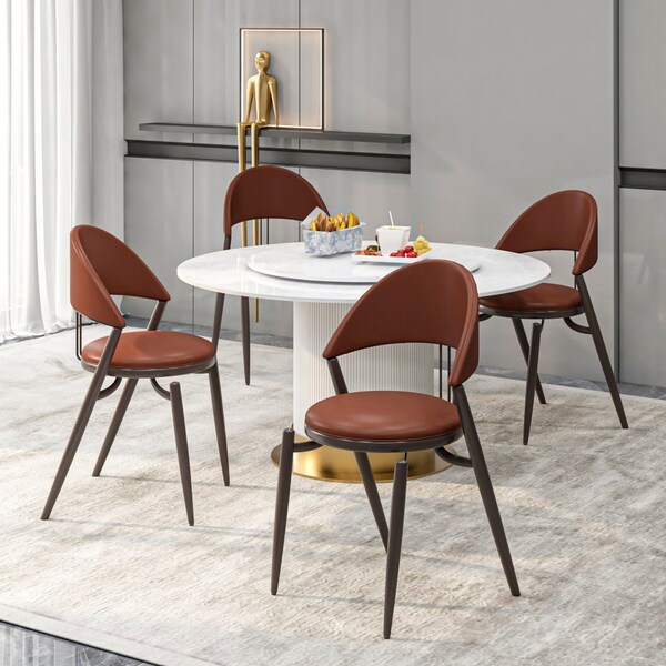 Leisuremod Venice Collection Modern Dining Chair In Black in Dark Brown, 4PK - VC49DBR4
