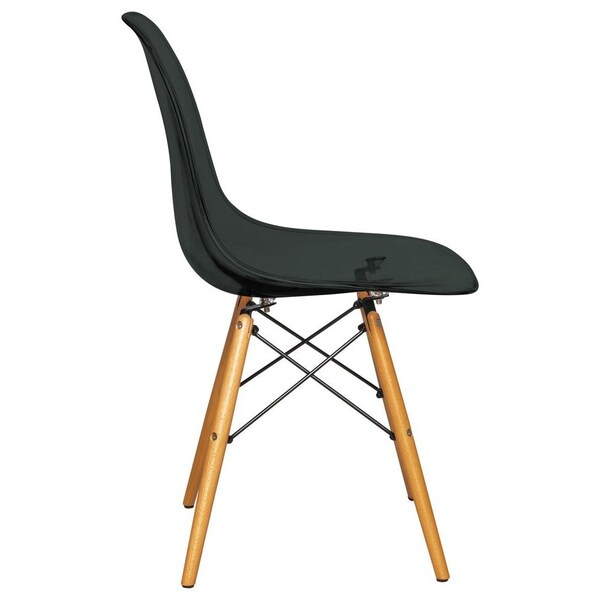 Leisuremod Dover Plastic Dining Side Chair with Wooden Legs, Transparent Black - EP19TBL