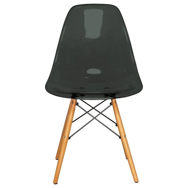 Leisuremod Dover Plastic Dining Side Chair with Wooden Legs, Transparent Black - EP19TBL