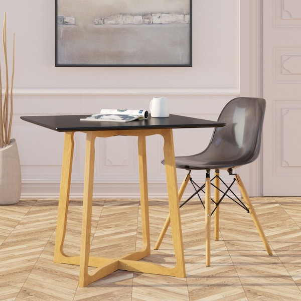 Leisuremod Dover Plastic Dining Side Chair with Wooden Legs, Transparent Black - EP19TBL