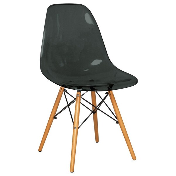 Leisuremod Dover Plastic Dining Side Chair with Wooden Legs, Transparent Black - EP19TBL