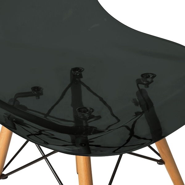 Leisuremod Dover Plastic Dining Side Chair with Wooden Legs, Transparent Black - EP19TBL