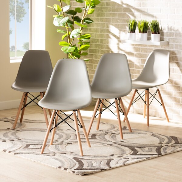 Baxton Studio Jaspen Modern Beige Plastic and Oak Brown Finished Wood Dining Chair Set (4PC) - 192-4PC-12020-ZORO