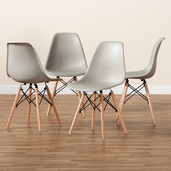 Baxton Studio Jaspen Modern Beige Plastic and Oak Brown Finished Wood Dining Chair Set (4PC) - 192-4PC-12020-ZORO