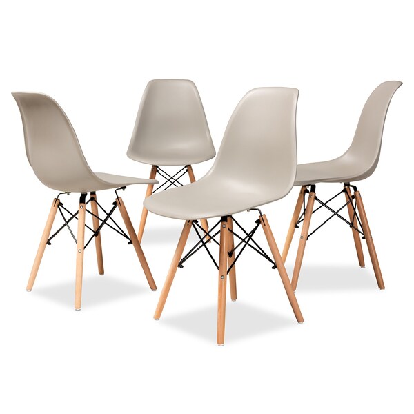 Baxton Studio Jaspen Modern Beige Plastic and Oak Brown Finished Wood Dining Chair Set (4PC) - 192-4PC-12020-ZORO