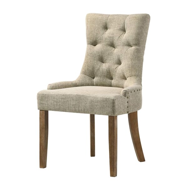Acme Fabric Tufted Nail-Head Trim Side Chair in Beige - ER-0178BE