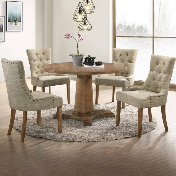 Acme Fabric Tufted Nail-Head Trim Side Chair in Beige - ER-0178BE
