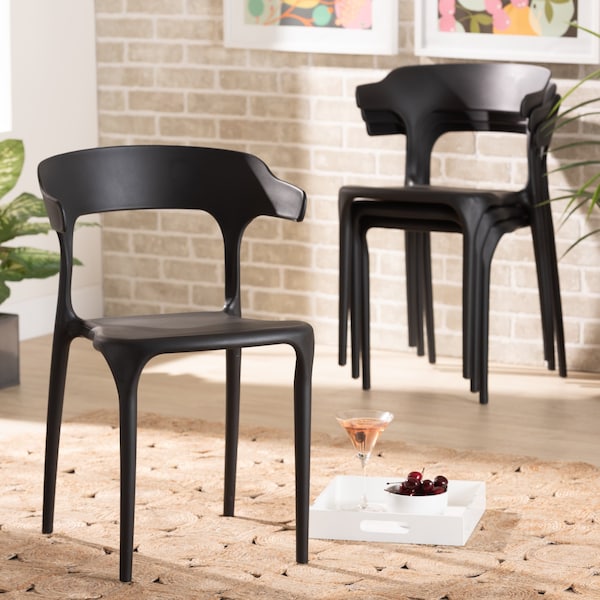 Baxton Studio Gould Modern Transtional Black Plastic Dining Chair Set (4PC) - 193-4PC-12024-ZORO