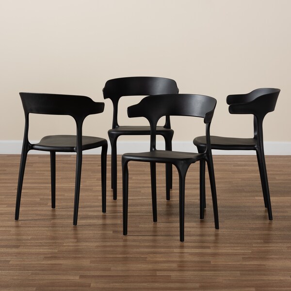 Baxton Studio Gould Modern Transtional Black Plastic Dining Chair Set (4PC) - 193-4PC-12024-ZORO
