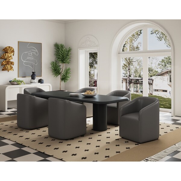Manhattan Comfort Anna Round Faux Leather Dining Chair in Pewter - Set of 2 - 2-DC059AR-PE