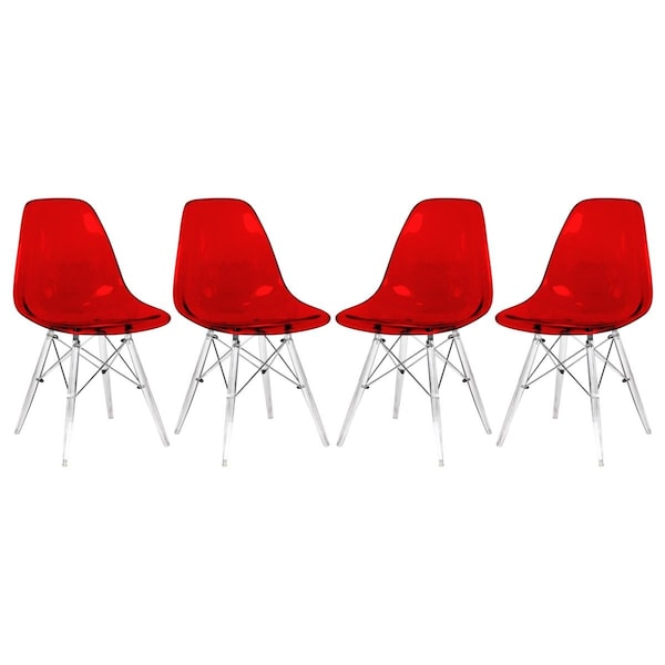 Kd Americana Dover Molded Side Chair with Acrylic Base - Transparent Red - Set of 4 - KD3026943