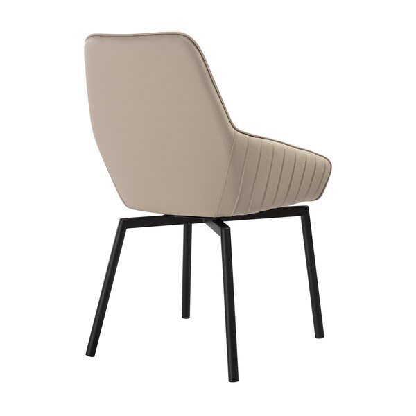 Armen Living Shilo Swivel Upholstered Dining Chair in Champagne Faux Leather with Black Metal Legs - Set of 2 - LCSHSICPBLK
