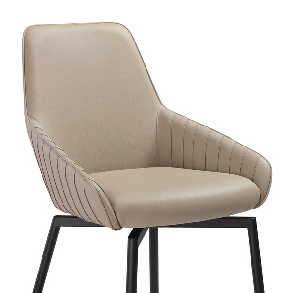 Armen Living Shilo Swivel Upholstered Dining Chair in Champagne Faux Leather with Black Metal Legs - Set of 2 - LCSHSICPBLK