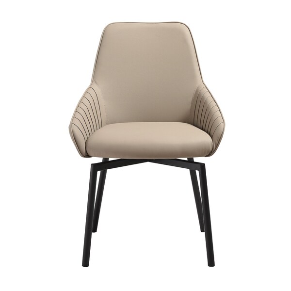 Armen Living Shilo Swivel Upholstered Dining Chair in Champagne Faux Leather with Black Metal Legs - Set of 2 - LCSHSICPBLK
