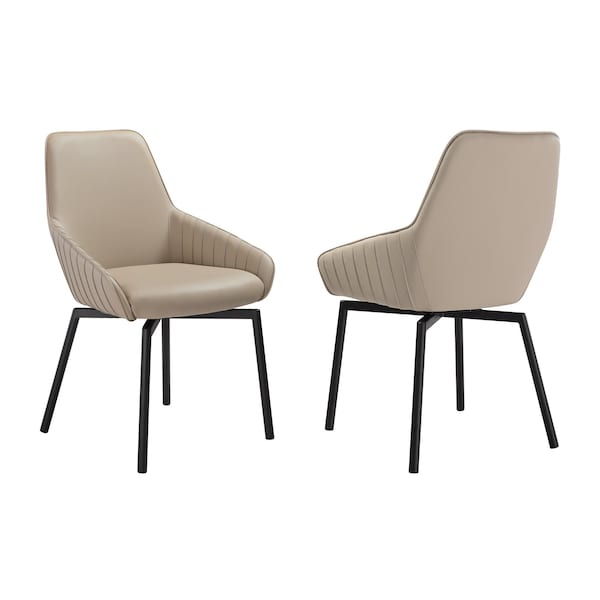 Armen Living Shilo Swivel Upholstered Dining Chair in Champagne Faux Leather with Black Metal Legs - Set of 2 - LCSHSICPBLK
