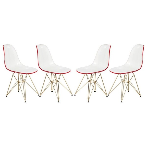Leisuremod Cresco Molded 2-Tone Eiffel Dining Side Chair with Gold Base, White Red, 4PK - CR19WRG4
