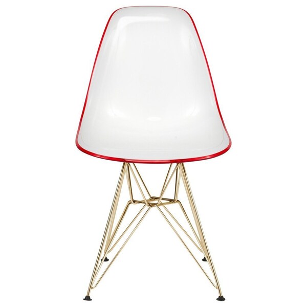 Leisuremod Cresco Molded 2-Tone Eiffel Dining Side Chair with Gold Base, White Red, 4PK - CR19WRG4