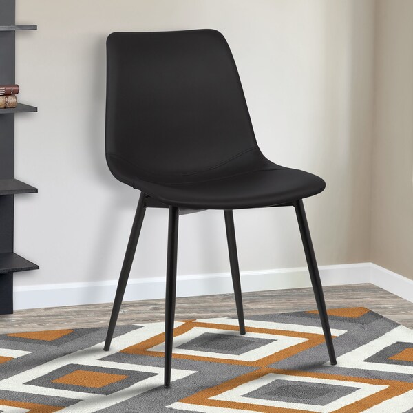 Armen Living Monte Contemporary Dining Chair in Black Faux Leather with Black Metal Legs - LCMOCHBLACK