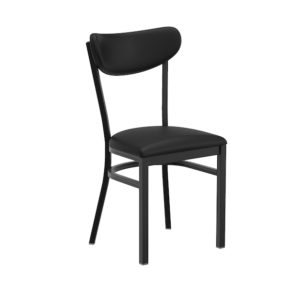 Flash Furniture Wright Dining Chair w/500LB Cap Black Steel Frame, Black Vinyl Boomerang Back, Black Vinyl Seat - XU-DG6V5BKV-BK-GG