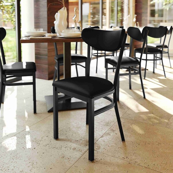 Flash Furniture Wright Dining Chair w/500LB Cap Black Steel Frame, Black Vinyl Boomerang Back, Black Vinyl Seat - XU-DG6V5BKV-BK-GG